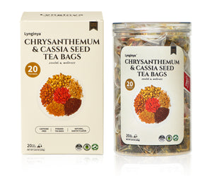 Lynginya Chrysanthemum Cassia Seed Tea, 20 Tea Bags with Burdock Root, Osmanthus, Goji Berries, Honeysuckle - Natural Herbal Tea - Earthy and Fragrant - No Sugar & No Caffeine