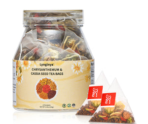 Lynginya Chrysanthemum Cassia Seed Tea, 8 Tea Bags with Burdock Root, Osmanthus, Goji Berries, Honeysuckle - Natural Herbal Tea - Earthy and Fragrant - No Sugar & No Caffeine