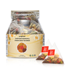Lynginya Chrysanthemum Cassia Seed Tea, 8 Tea Bags with Burdock Root, Osmanthus, Goji Berries, Honeysuckle - Natural Herbal Tea - Earthy and Fragrant - No Sugar & No Caffeine