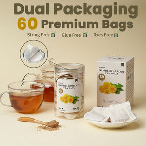 Lynginya Dandelion Root Tea, 60 Tea Bags - Premium Roasted Dandelion Root - Natural Herbal Tea - Rich Flavor - No Sugar & No Caffeine